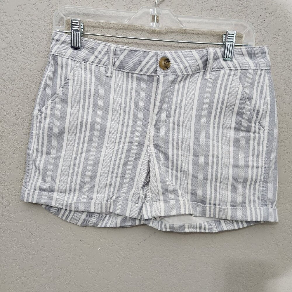 SO Shorts Womens Juniors Size 5 Striped Gray & White Cotton Blend